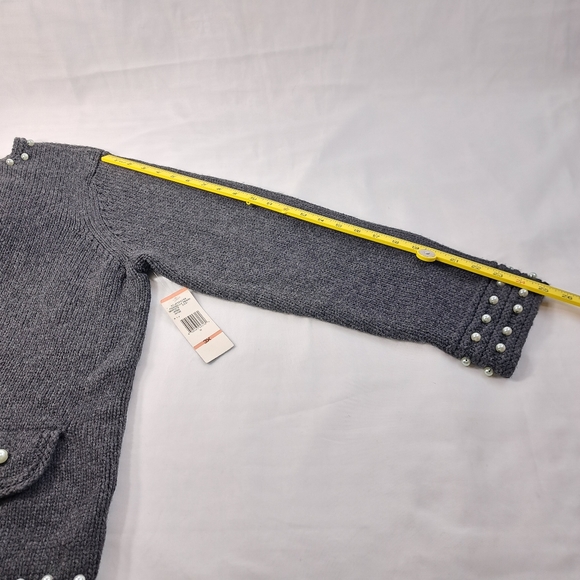 Nine West Women's Faux Pearls Embossed Charcoal Sweater/Cardigan Size 3X - Picture 12 of 15